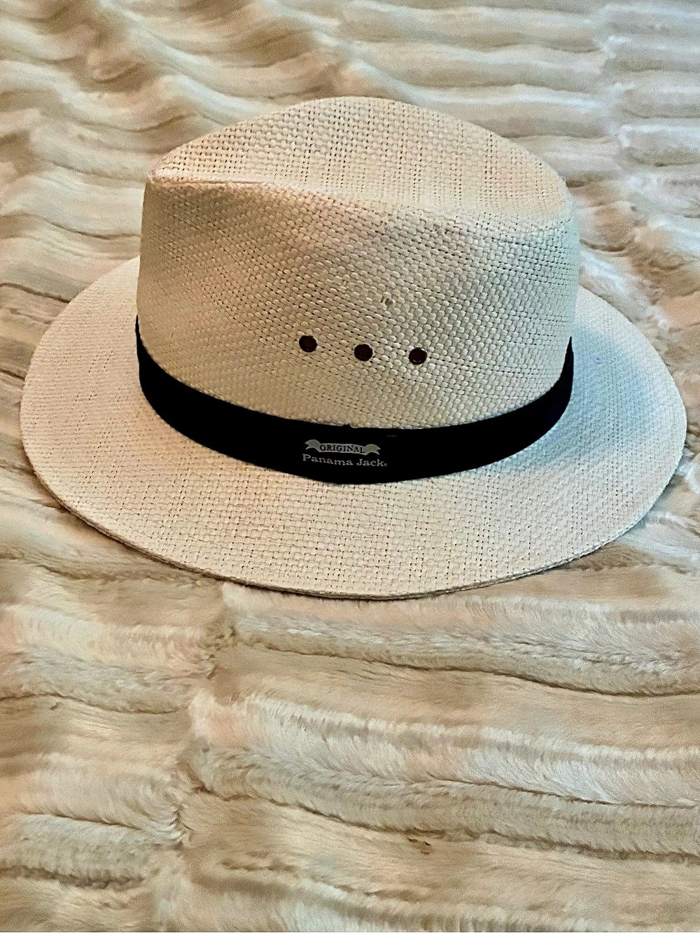 Panama Jack Solid Ribbon Fedora Hat White 
& Black X-Large Like New